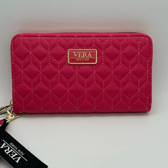 NWT Vera New York Quilted Zip-Around Wallet – Hot Pink with Gold Accents - Picture 1 of 7